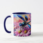 Impressionistische Dragonfly On Pink Daisis Floral Tasse (Links)