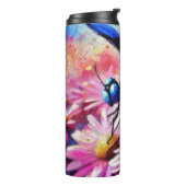 Impressionistische Dragonfly On Pink Daisis Floral Thermosbecher (Nach links gedreht)
