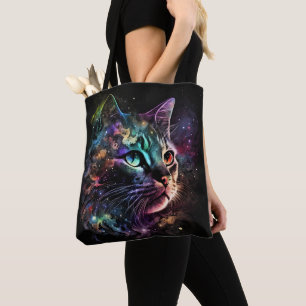 IMPRESSIONISTISCHE DUNKLE GALAXIEKATZE MIT STERNEN TASCHE