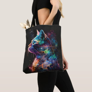 IMPRESSIONISTISCHE DUNKLE GALAXIEKATZE MIT STERNEN TASCHE