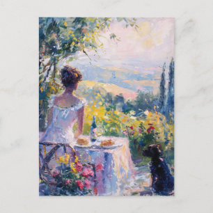 Impressionistische Frau beim Picknick Postkarte