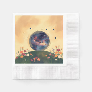 Impressionistische Galaxie mit blühendem Garten Serviette