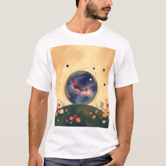 Impressionistische Galaxie mit blühendem Garten T-Shirt