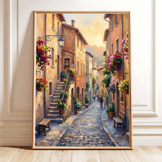 Impressionistische italienische Riviera-Dorf-Wandk Poster