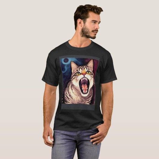 Impressionistische Katze schreiend Impressionismus T-Shirt (Vorne ganz)
