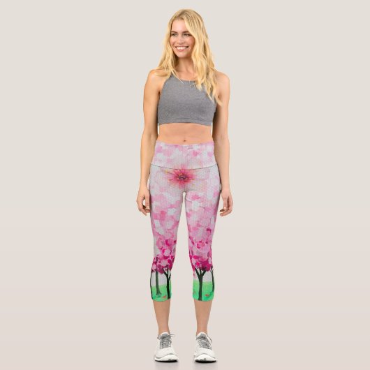 Impressionistische Kirschblüten Capri Leggings (Vorderseite)