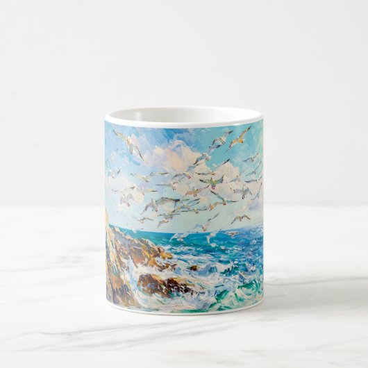 Impressionistische Klippenküste mit Möwe – Ocean A Kaffeetasse (Mittel)