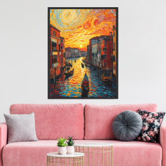 Impressionistische Kunst: Sonnenuntergang am Kanal Leinwanddruck