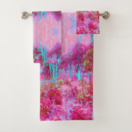 Impressionistische Landschaft Rot und Rosa Garten Badhandtuch Set