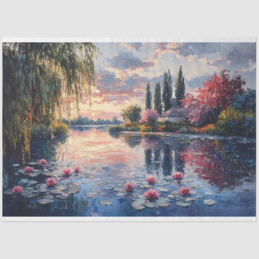Impressionistische Landschaft Willow Lotus Decoupa Seidenpapier (Vorderseite)