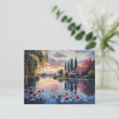 Impressionistische Landschaft Willow Lotus Postkarte (Stehend Vorderseite)