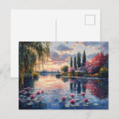 Impressionistische Landschaft Willow Lotus Postkarte (Vorne/Hinten)