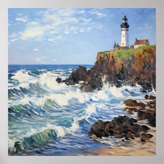 Impressionistische Leuchtturm-Malerei in der Küste Poster