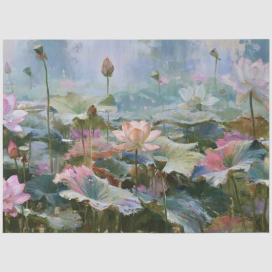 Impressionistische Lotus-Teich-Ölgemälde Seidenpapier (Vorderseite)