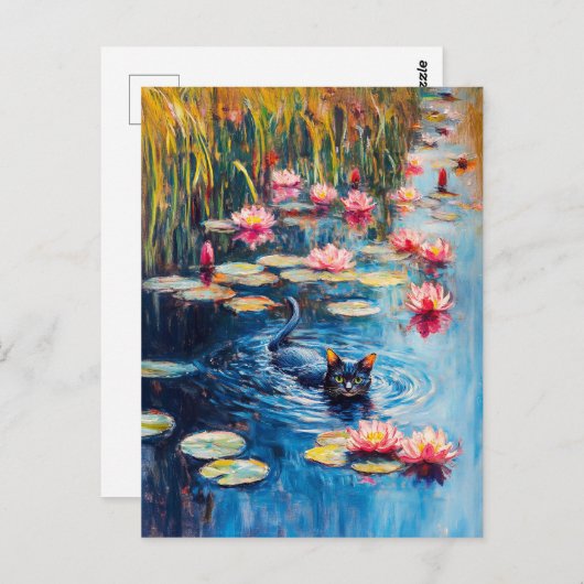 Impressionistische Malerei der Schwarzen Katze im Postkarte (Vorne/Hinten)