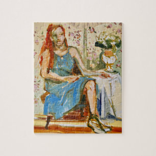 Impressionistische Malerei, Frau in blau, Kunstpuz Puzzle