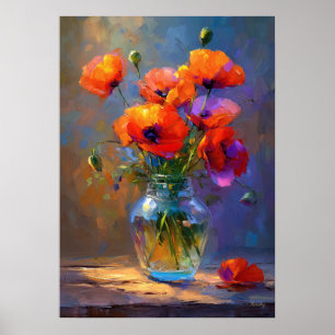 Impressionistische Mohnblumen in Glasvase Malerei Poster