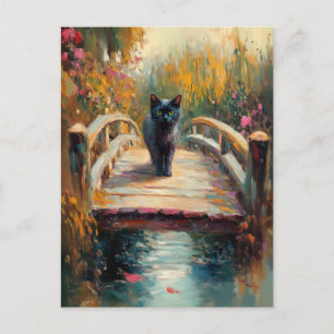 Impressionistische Ölmalerei auf Schwarze Katze au Postkarte