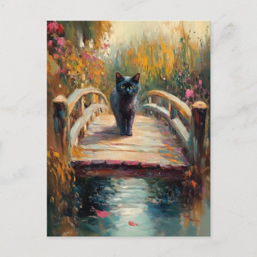 Impressionistische Ölmalerei auf Schwarze Katze au Postkarte (Vorderseite)