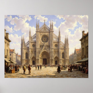 Impressionistische Ölmalerei Dom Stadtrand Poster