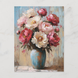 Impressionistische rosa Blumen blaue Vase Postkarte