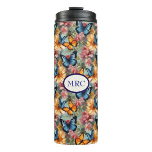 Impressionistische Schmetterlinge und Blume Thermosbecher