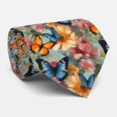 Impressionistische Schmetterlinge und Blumen Krawatte (Gerollt)