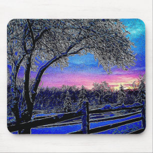 Impressionistische Sonnenaufgangslandschaft Winter Mousepad