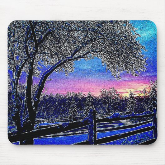 Impressionistische Sonnenaufgangslandschaft Winter Mousepad (Vorne)
