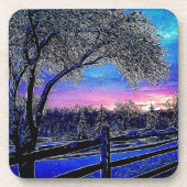 Impressionistische Sonnenaufgangslandschaft Winter Untersetzer (Vorderseite)
