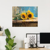 Impressionistische Sonnenblumenmalerei Poster (Heimbüro)