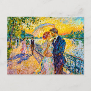 Impressionistische Sonnenuntergangsromanze am Flus Postkarte
