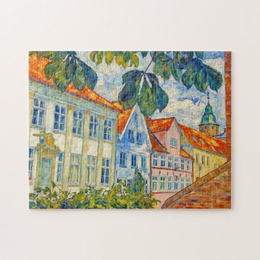 Impressionistische Stadtszene in Glückstadt mit Ge Puzzle (Horizontal)