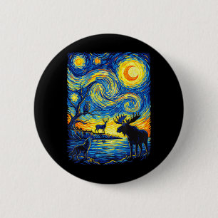 Impressionistische Tierwelt Natur Elch Wolf Eule K Button