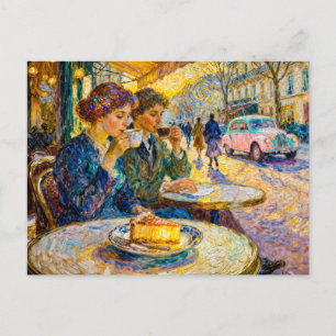 Impressionistische Vintage-Café-Szene Anfang 1900 Postkarte
