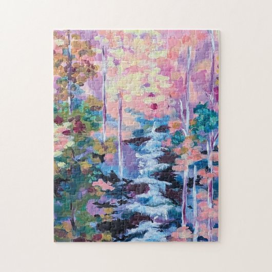 Impressionistische Wasserfallmalerei Puzzle (Vertikal)