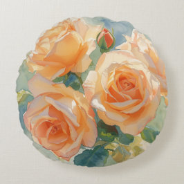 Impressionistische Wasserfarben-Rosen in Orange Rundes Kissen