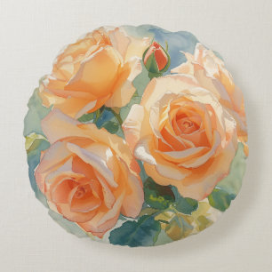 Impressionistische Wasserfarben-Rosen in Orange Rundes Kissen