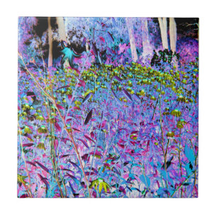 Impressionistischer Chartreuse und Aqua Garden Blu Fliese
