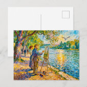 Impressionistischer Flußufer-Maler Szene mit Park Postkarte (Vorne/Hinten)