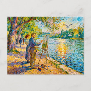 Impressionistischer Flußufer-Maler Szene mit Park Postkarte