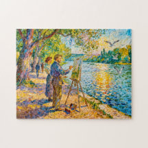Impressionistischer Flußufer-Maler Szene mit Park