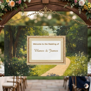 Impressionistischer Gartenweg Hochzeits-Willkommen Banner