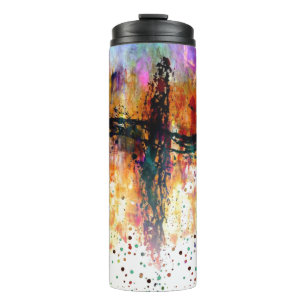 Impressionistischer Grunge-Kreuz-Thermal-Tumbler Thermosbecher