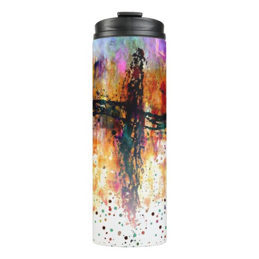Impressionistischer Grunge-Kreuz Thermosbecher (Vorderseite)