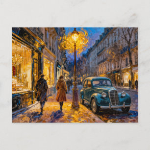 Impressionistischer Herbst Stadt Abend mit Vintage Postkarte