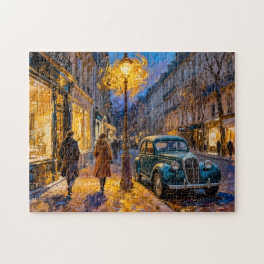 Impressionistischer Herbst Stadt Abend mit Vintage Puzzle (Horizontal)