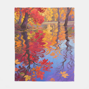 Impressionistischer Herbstreflexionsteich Fleecedecke