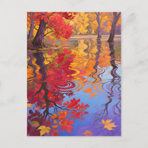 Impressionistischer Herbstreflexionsteich Postkarte