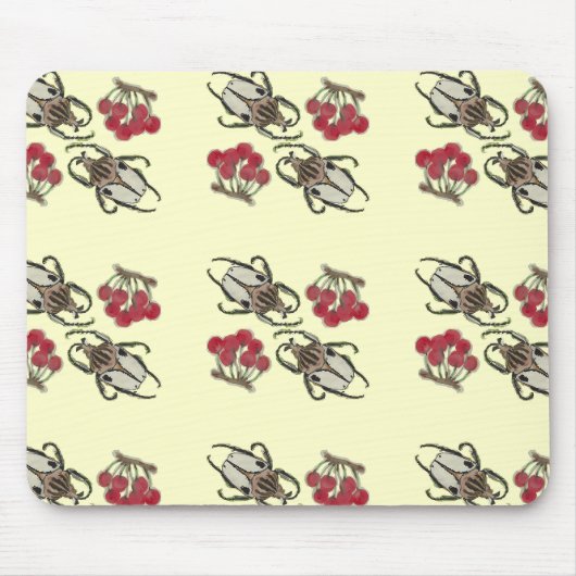 Impressionistischer Käfer & Kirsche Wasserfarbenmu Mousepad (Vorne)